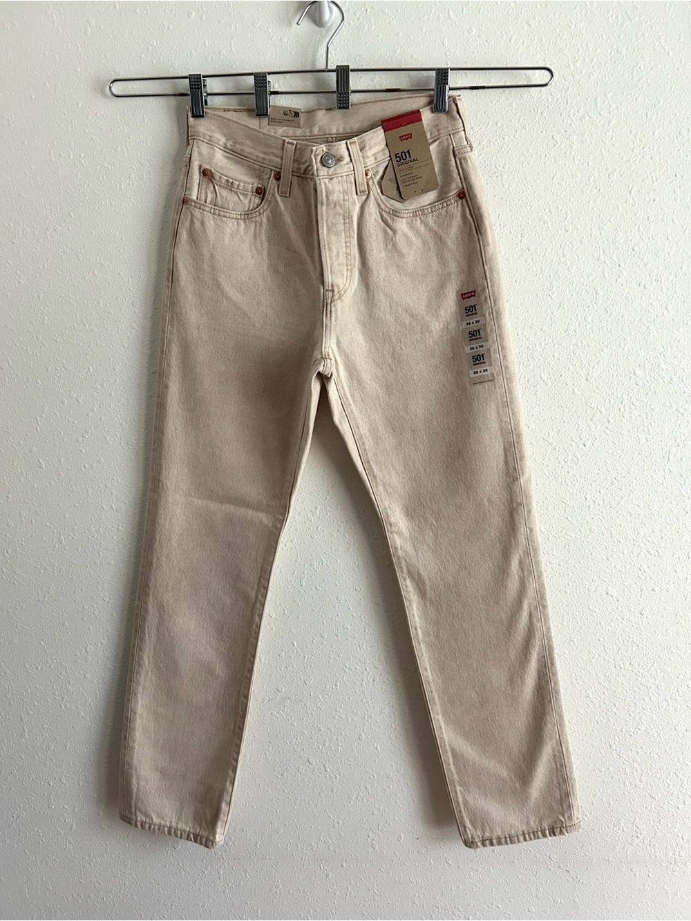 Levi's 501 Jeans Women's Size 26x30 Beige Tan Denim Button Fly Straight Leg